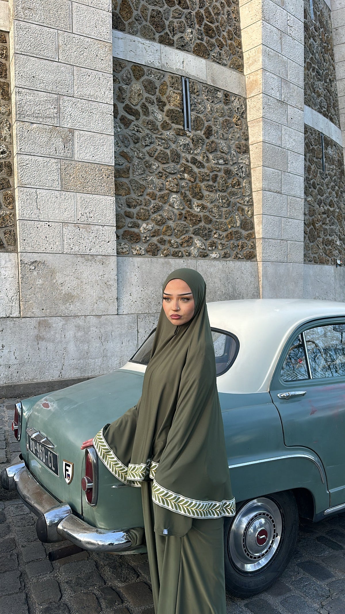 Ensemble Hayaa kaki, abaya et khimar en jersey – Alsamnt