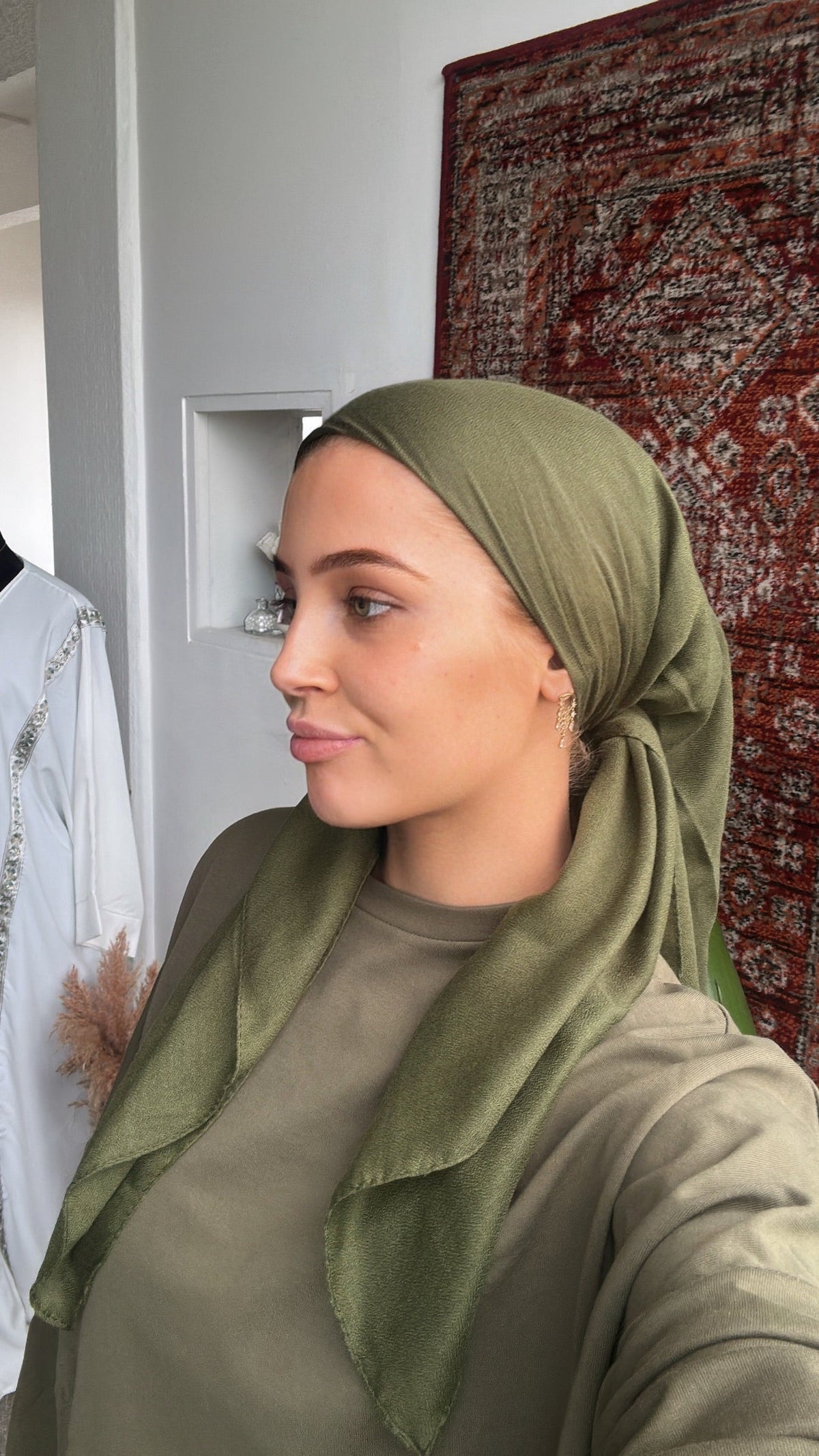 Foulard carré 90x90 vert effet coton – Alsamnt