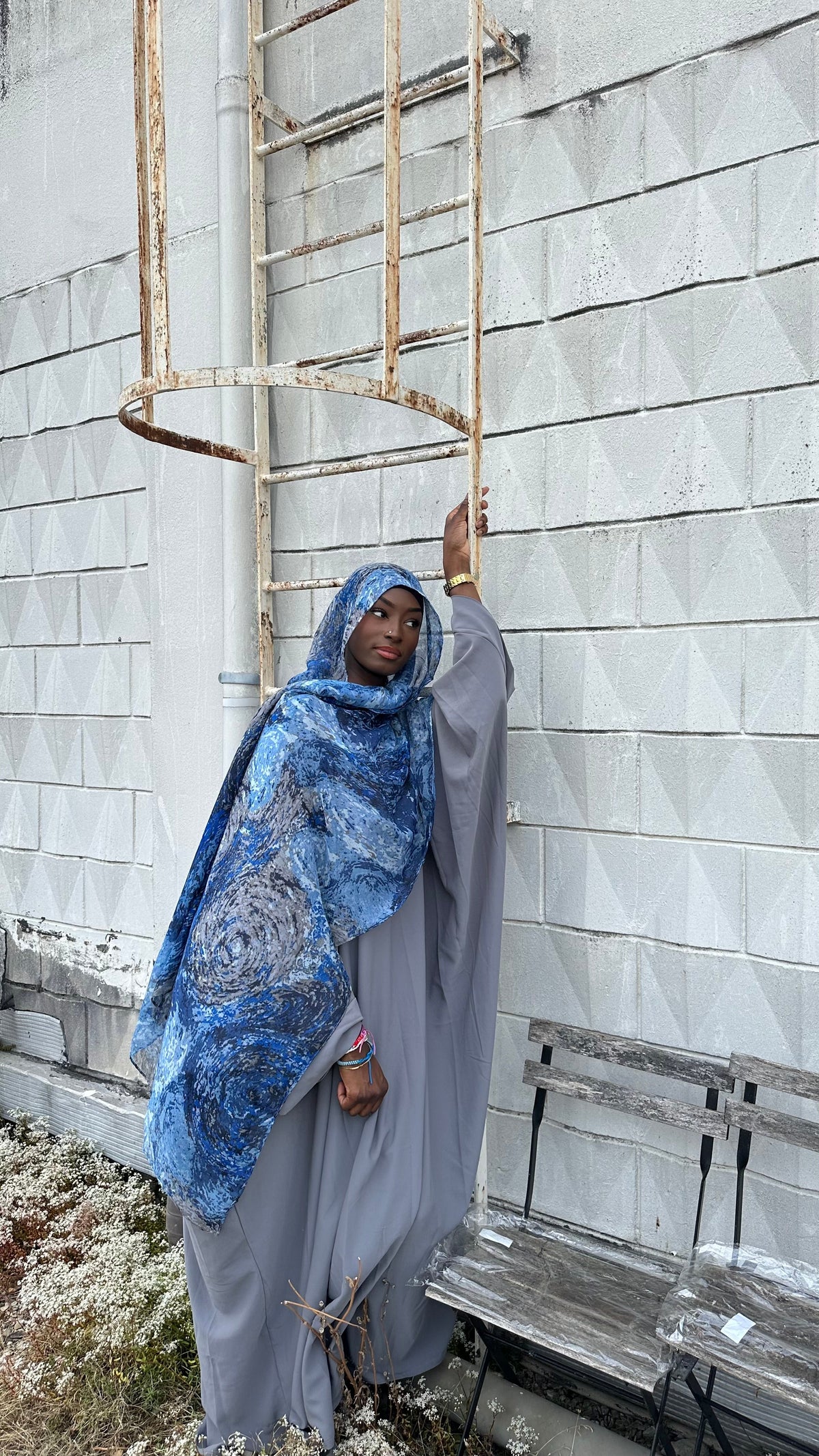 Voile Neïla bleu, hijab en coton – Alsamnt – vue 2