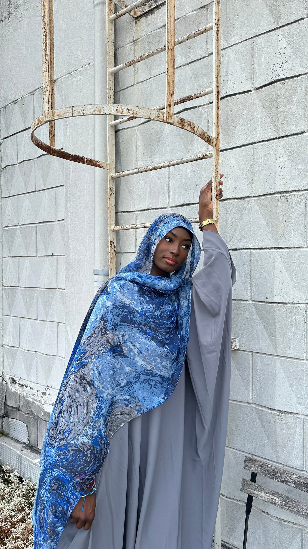 Voile Neïla bleu, hijab en coton – Alsamnt