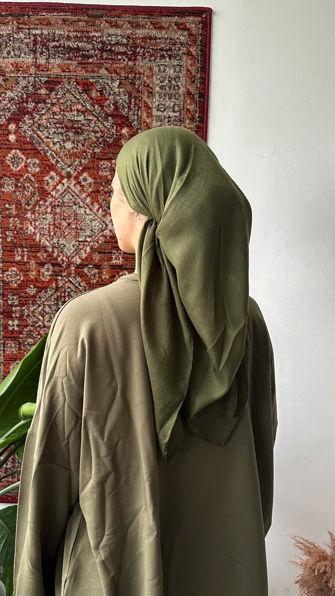 Foulard carré 90x90 vert effet coton – Alsamnt – vue 2