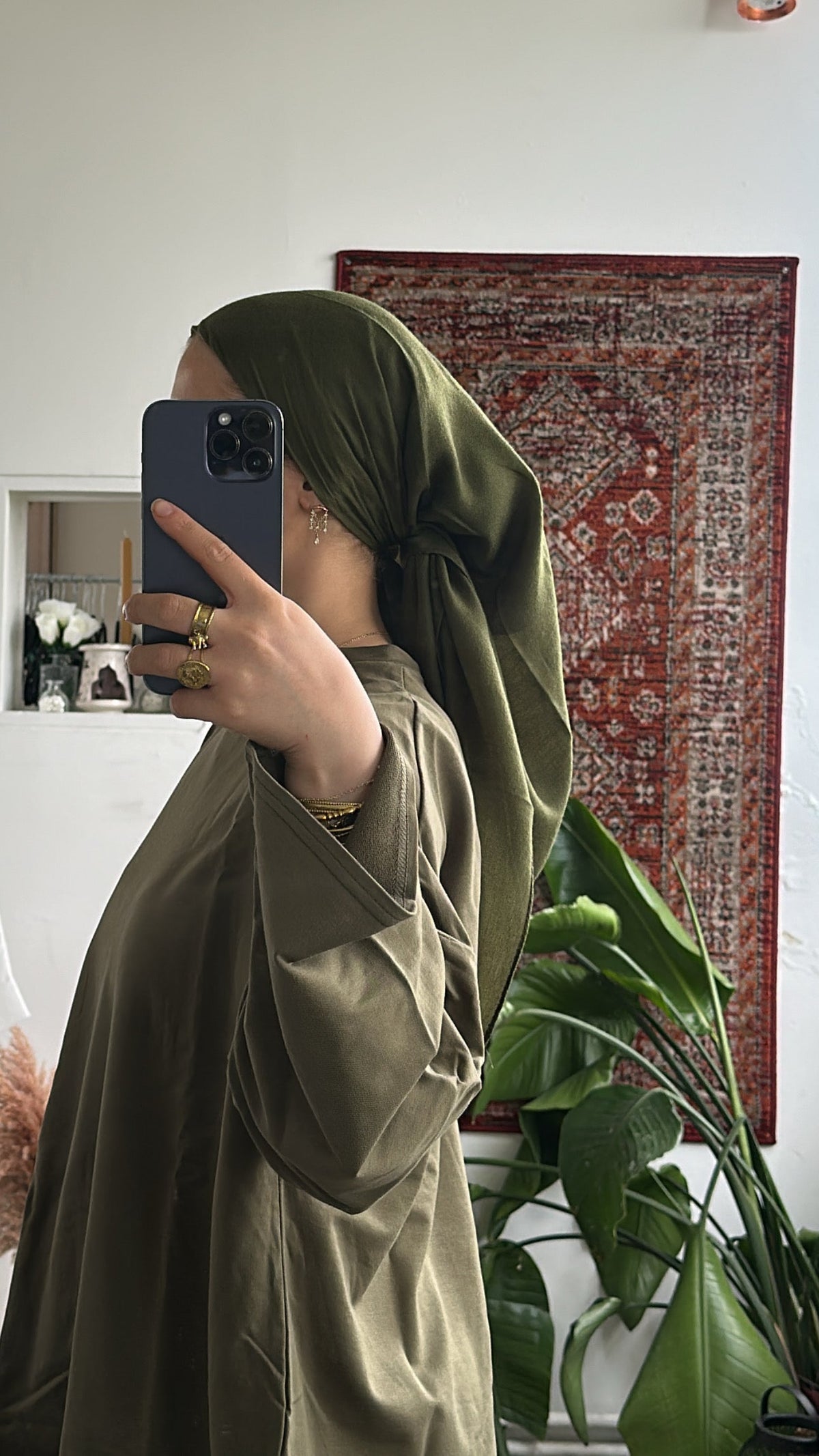 Foulard carré 90x90 vert effet coton – Alsamnt – vue 3